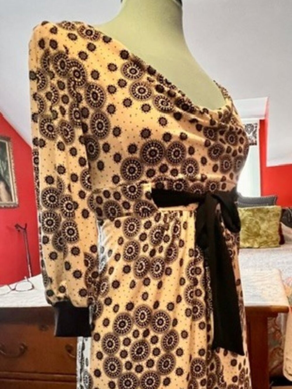 London Times Petites Black Cream Print Dress Size 6P